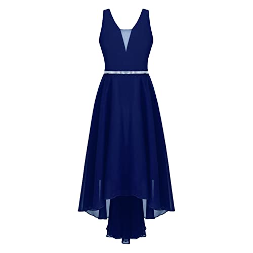 Freebily Kleid Mädchen Festliche Blumenmädchenkleid Lang Partykleid Abendkleid Hochzeit Brautjungferkleid Sommerkleid Festzug in Gr. 110-176 Marineblau_D 146-152/11-12 Jahre von Freebily