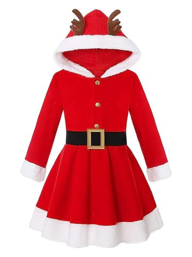 Freebily Kleinkind Baby Mädchen Kleider Festlich Weihnachtskleid Langarm Tutu Kleid Schleifen Stirnband Party Weihnachtskostüm Kleidung Rot P 158-164 von Freebily
