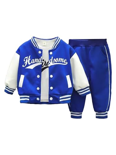 Freebily Kleinkind Baby Outfit Jungen Mädchen Trainingsanzüge Baseball Sweatjacke Hose Langarmshirt Sport Freizeit Babykleidung 3er / 2er Set A_Blau 68-80 von Freebily