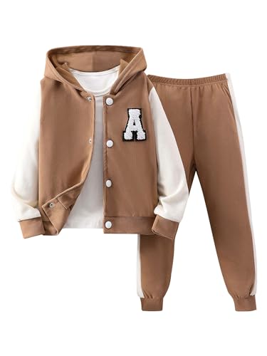 Freebily Kleinkind Baby Outfit Jungen Mädchen Trainingsanzüge Baseball Sweatjacke Hose Langarmshirt Sport Freizeit Babykleidung 3er / 2er Set B_Braun 122-128 von Freebily