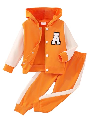 Freebily Kleinkind Baby Outfit Jungen Mädchen Trainingsanzüge Baseball Sweatjacke Hose Langarmshirt Sport Freizeit Babykleidung 3er / 2er Set B_Orange 92-98 von Freebily