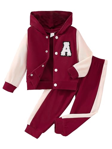 Freebily Kleinkind Baby Outfit Jungen Mädchen Trainingsanzüge Baseball Sweatjacke Hose Langarmshirt Sport Freizeit Babykleidung 3er / 2er Set B_Rot 110-116 von Freebily