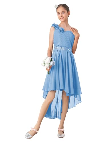 Freebily Mädchen Blumenmädchen Kleid EIN-Schultergurt Blumen Prinzessin Kleid Mit Strass Festlich Hochzeit Partykleid Festzug Abendkleid Gr.110-176 Hellblau 170-176/15-16 Jahre von Freebily