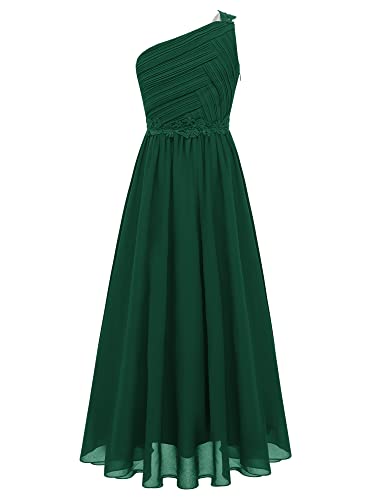 Freebily Mädchen Blumenmädchen Kleid Festlich Chiffon Kleid mit EIN-Schultergurt Hochzeit Brautjungfern Kleider Festzug Abend Partykleid Gr.104-176 A_Grün 146-152/11-12 Jahre von Freebily