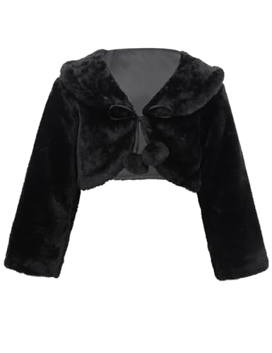 Freebily Mädchen Bolero Jacke aus Kunstpelz Winter Jäckchen für Tauf Hochzeit Blumenmädchen Schulterjacke Bolerojäckchen in Gr. 80-152 Schwarz 128-134 von Freebily