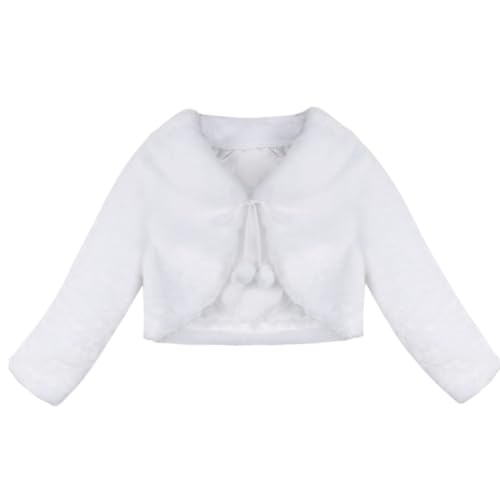 Freebily Mädchen Bolero Jacke aus Kunstpelz Winter Jäckchen für Tauf Hochzeit Blumenmädchen Schulterjacke Bolerojäckchen in Gr. 80-152 Weiß 122-128 von Freebily