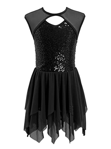 Freebily Mädchen Eiskunstlauf Kleid Ärmellos Glänzend Pailletten Tanzkleid Rollschuhkleid Ballettkleid Ballett Body Trikot Tanzbody Schwarz B 140/10 Jahre von Freebily