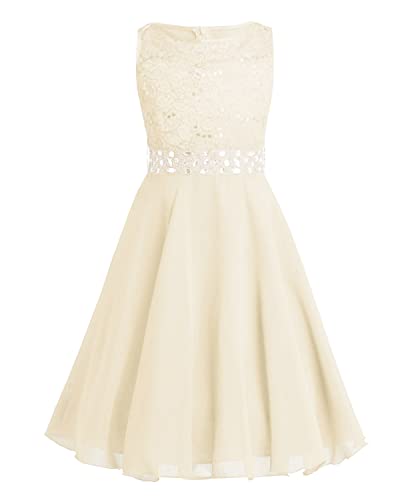 Freebily Mädchen Festliche Kleider Spitze Chiffonkleid Hochzeit Brautjungfer Blumenmädchenkleid Festzug Partykleid Prinzessin Kleider in Gr. 92-176 Beige 164 von Freebily