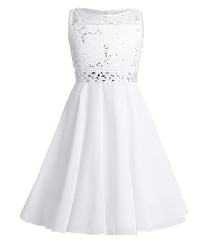Freebily Mädchen Festliche Kleider Spitze Chiffonkleid Hochzeit Brautjungfer Blumenmädchenkleid Festzug Partykleid Prinzessin Kleider in Gr. 92-176 Elfenbein 128 von Freebily