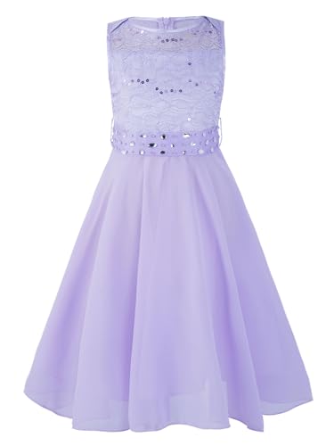 Freebily Mädchen Festliche Kleider Spitze Chiffonkleid Hochzeit Brautjungfer Blumenmädchenkleid Festzug Partykleid Prinzessin Kleider in Gr. 92-176 Lavendel 140 von Freebily