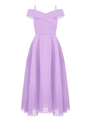 Freebily Mädchen Festliches Hochzeit Brautjungfer Kleid Schulterfrei Chiffon Spitzenkleid Erstkommunion Festzug Sommerkleid Gr. 104-176 Lavendel 170-176/15-16 Jahre von Freebily