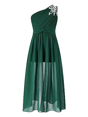 Freebily Mädchen Festliches Kleid EIN-Schultergurt Mit Perlen Kinder Blumenmädchen Kleider Hochzeit Festzug Abend Partykleid Gr.110-176 Grün 146-152 von Freebily