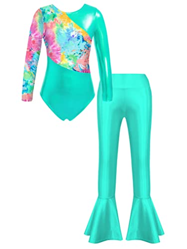 Freebily Mädchen Gymnastik Tanzkleidung Set Metallic Ballett Leotard Turnbody Glockenhose Moderne Tanz Disco Outfit Karneval Fasching Kostüm Türkis 134-140/9-10 Jahre von Freebily