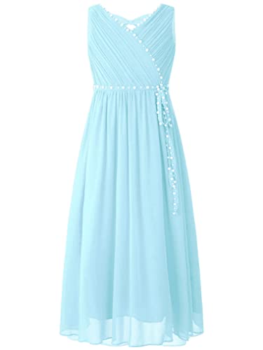Freebily Mädchen Kleid Festlich Prinzessin Kleid Hochzeit Blumenmädchenkleid Abendkleider Chiffon Sommerkleid Partykleid 104-176 Hellblau_C 158-164/13-14 Jahre von Freebily