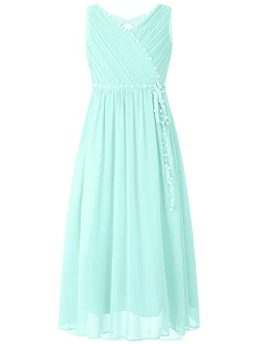 Freebily Mädchen Kleid Festlich Prinzessin Kleid Hochzeit Blumenmädchenkleid Abendkleider Chiffon Sommerkleid Partykleid 104-176 Minzgrün_C 146-152/11-12 Jahre von Freebily