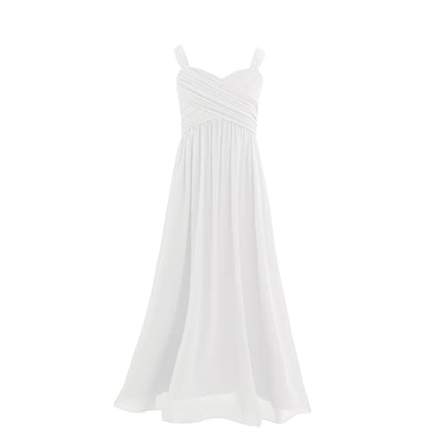 Freebily Mädchen Kleid Festlich Prinzessin Kleid Hochzeit Blumenmädchenkleid Abendkleider Chiffon Sommerkleid Partykleid 104-176 Weiß 140/10 Jahre von Freebily