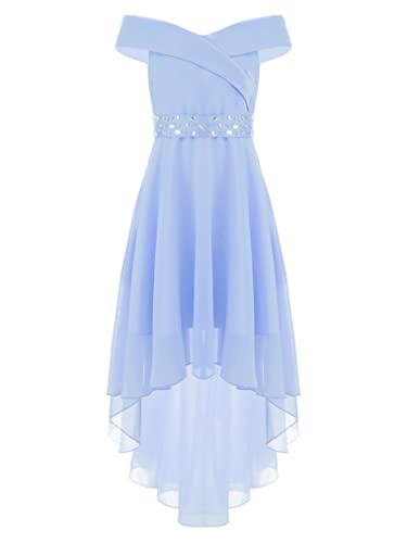 Freebily Mädchen Kleider Festlich Brautjungfern Blumenmädchen Kleid Schulterfrei Chiffon Spitzenkleid für Hochzeit Festzug Party Erstkommunion A_Hellblau 170-176/15-16 Jahre von Freebily