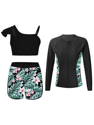 Freebily Mädchen Rash Guard Badeanzug Langarm Jacke Bikini Tankini Set 3er Kinder Schwimmkleidung Sonnenschutz Schwarz 158-164 Freebily Mädchen Rash Guard Badeanzug Langarm Jacke Bikini Tankini Set 3er Kinder Schwimmkleidung Sonnenschutz Schwarz 158-164 von Freebily