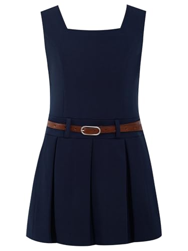Freebily Mädchen Schuluniform Kleid Ärmellose Festlich Sommer Kleider Faltenrock MIt Taillengürtel Kinder Schulkleid Partykleid Freizeitkleid Marineblau 170 von Freebily