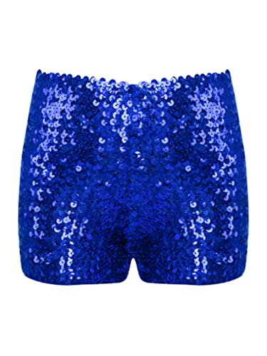 Freebily Mädchen Shorts Glänzend Pailletten Gymnastik Turnshorts Fitness Tanz Sportshorts Hose Kurz Bühne Tanzkostüm Royal Blue 116-140 von Freebily