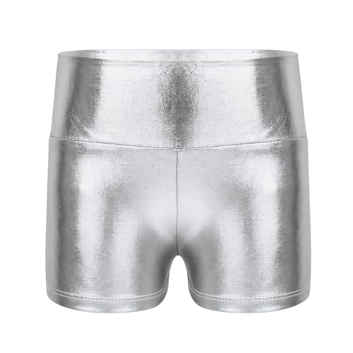 Freebily Mädchen Shorts Metallic Glänzend Sportshorts Turnshorts Gymnastik Tanz Shorts Fitness Kurz Hose Hot Pants in Gr.98-170 Silber 164/14 Jahre von Freebily
