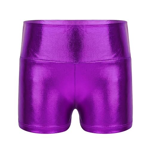 Freebily Mädchen Shorts Metallic Glänzend Sportshorts Turnshorts Gymnastik Tanz Shorts Fitness Kurz Hose Hot Pants in Gr.98-170 Violett 140/10 Jahre von Freebily