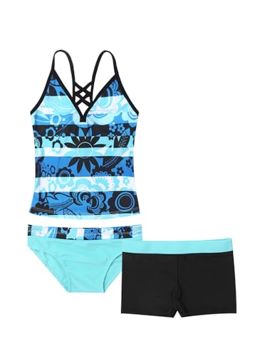 Freebily Mädchen Tankini Set 3-Teilig Badeanzug Bikini Bademode Badeshirt Badehose Slips Set Kinder Schwimmanzug Badebekleidung Beachwear A_Blau 140/10 Jahre von Freebily
