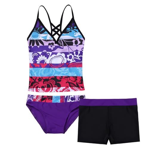 Freebily Mädchen Tankini Set 3-Teilig Badeanzug Bikini Bademode Badeshirt Badehose Slips Set Kinder Schwimmanzug Badebekleidung Beachwear A_Violett 164 von Freebily