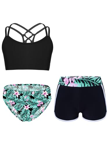 Freebily Mädchen Tankini Set 3-Teilig Badeanzug Bikini Hose Oberteil Badehose Slips Set Kinder Schwimmanzug Badebekleidung Beachwear Lilie 146-152 von Freebily