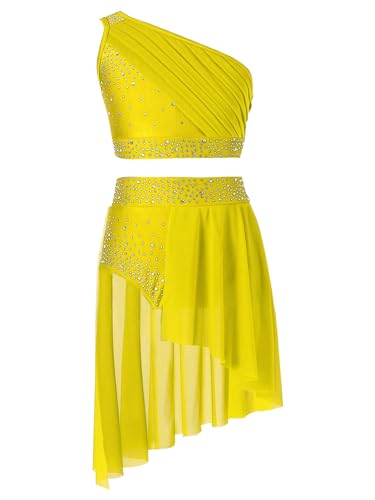 Freebily Mädchen Tanz Outfit Set Glitzer Standard Latin Tanzkleider Kinder Swing Tanzrock EIN-Schulter Crop Top Ballettkleidung Auftritt Outfit Gelb_A 146-152 Freebily Mädchen Tanz Outfit Set Glitzer Standard Latin Tanzkleider Kinder Swing Tanzrock EIN-Schulter Crop Top Ballettkleidung Auftritt Outfit Gelb_A 146-152 von Freebily