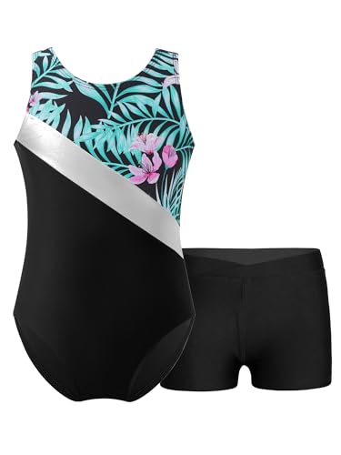 Freebily Mädchen Turnanzug Glitzer Ärmellos Turntrikot Gymnastik Body Shorts Set Kinder Ballett Tanzkleidung Wettkampf Traininganzug F_Grün 146-152 von Freebily