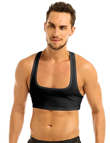 Freebily Männer Tank Top Bauchfrei Unterhemd Sport Gym Weste Top Ärmellos Muskelshirt Halbes T-Shirt Clubwear Crop Tops Schwarz X-Large von Freebily