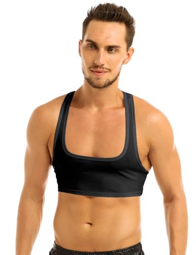 Freebily Männer Tank Top Bauchfrei Unterhemd Sport Gym Weste Top Ärmellos Muskelshirt Halbes T-Shirt Clubwear Crop Tops Schwarz XXL von Freebily