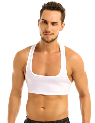 Freebily Männer Tank Top Bauchfrei Unterhemd Sport Gym Weste Top Ärmellos Muskelshirt Halbes T-Shirt Clubwear Crop Tops Weiß L von Freebily