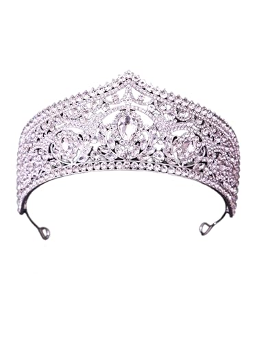 Freebily Rhinestone Jeweled Tiara Königin Krone Prinzessin Tiaras für Hochzeit Prom Geburtstag Party Silberweiß One Size von Freebily