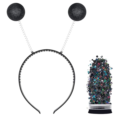 Freebily Space Alien Kopfbonder Glitter Antennen Kopfbonder Boppers Glitter Funkelnde Kostum Zubehor Schwarz Einheitsgröße von Freebily