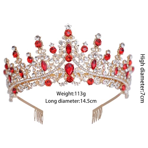 Freebily Sparkly Strass Prinzessin Krone Jeweled Bridal Tiaras für Hochzeit Prom Geburtstag Party Rot One Size von Freebily