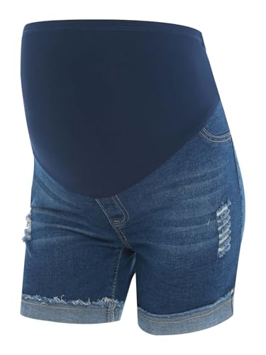 Freebily Umstandsshorts Gerissene Jeans Shorts Kurz Schwangerschafts Umstandsmode Kurze Hose Hohe Taille Mit Bauchband Dunkelblau XL von Freebily