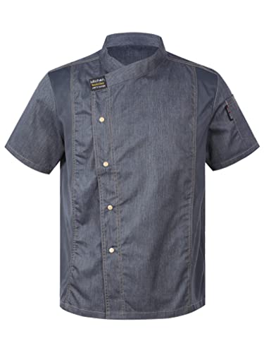 Freebily Unisex Herren Damen Kochjacke Bäckerjacke mit Tasche Hospitality Chef Professionelle Kochuniform Mantel A_Kurzarm_Grau XXL von Freebily