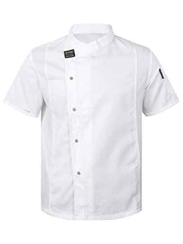 Freebily Unisex Herren Damen Kochjacke Bäckerjacke mit Tasche Hospitality Chef Professionelle Kochuniform Mantel A_Kurzarm_Weiß XL von Freebily