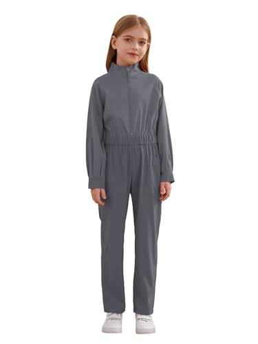Freebily Unisex Kinder Arbeitsoverall Langarm Mit Elastische Taillenband Klempner Mechaniker Overall Einteilige Arbeitskleidung Grau 146-152 von Freebily