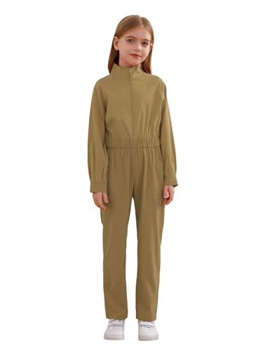 Freebily Unisex Kinder Arbeitsoverall Langarm Mit Elastische Taillenband Klempner Mechaniker Overall Einteilige Arbeitskleidung Khaki 134-140 von Freebily