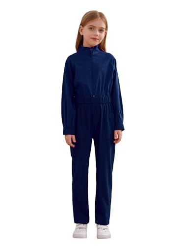 Freebily Unisex Kinder Arbeitsoverall Langarm Mit Elastische Taillenband Klempner Mechaniker Overall Einteilige Arbeitskleidung Marineblau 158-164 von Freebily