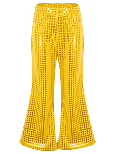 Freebily Unisex Kinder Glitzer Pailletten Hose Mädchen Jungen Glänzend Schlaghose Fasching Karneval Tanzkostüm Jazz Hip Hop Hose Performance A_Gold 134-140/9-10 Jahre von Freebily