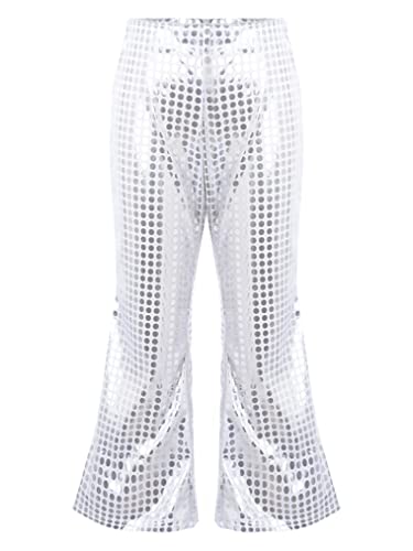 Freebily Unisex Kinder Glitzer Pailletten Hose Mädchen Jungen Glänzend Schlaghose Fasching Karneval Tanzkostüm Jazz Hip Hop Hose Performance A_Silber 122-128/7-8 Jahre von Freebily