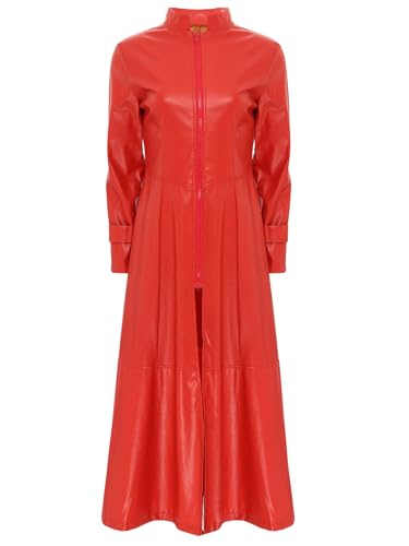 Freebily Unisex Lack Mantel Matrix Kostüm Damen Herren PVC Leder Trenchcoat Jacke Stehkragen mit Reißverschluss Sexy Wetlook Kleid Clubwear Rot_Matt 5XL von Freebily