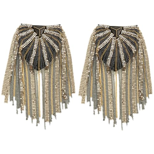 Freebily Vintage Metallquaste Epaulette Punk Schulterpolster Metallfransen Patch Schulterklappe Für Blazer Uniform Anzug Gemischte Farben 2 Stück Einheitsgröße von Freebily