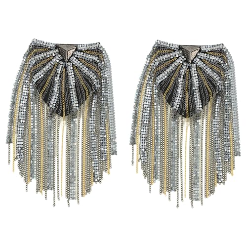 Freebily Vintage Metallquaste Epaulette Punk Schulterpolster Metallfransen Patch Schulterklappe Für Blazer Uniform Anzug Pistolenfarbe 2 Stück Einheitsgröße von Freebily