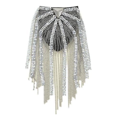 Freebily Vintage Metallquaste Epaulette Punk Schulterpolster Metallfransen Patch Schulterklappe Für Blazer Uniform Anzug Silber Einheitsgröße von Freebily