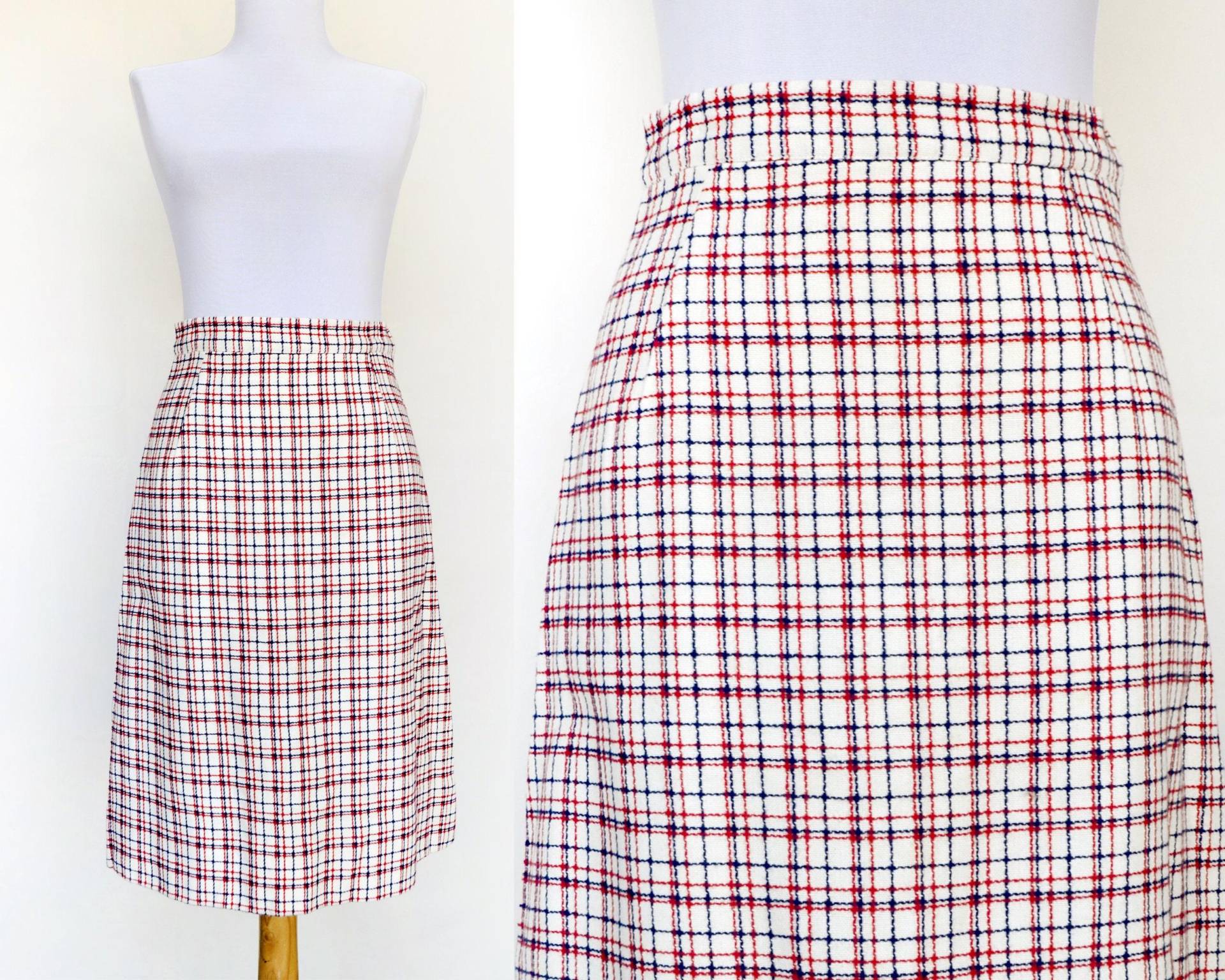 Vintage 60Er Jahre Karorock A-Linie Wollrock Rot Blau Karo Größe S von FreebornStreetVtg
